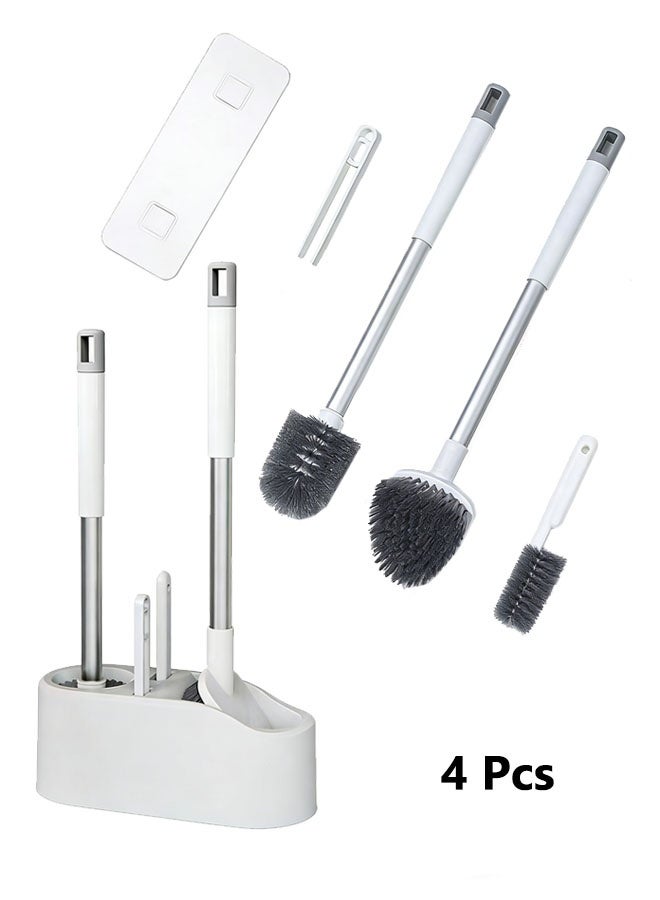 لاسولا فرشاة تنظيف المرحاض وحاملها، فرشاة تنظيف المرحاض، طقم تنظيف المرحاض للحمام مكون من 4 قطع يُثبت على الحائط، يشمل فرشاة المرحاض، وفرشاة الأرضيات، وفرشاة الشقوق، وفرشاة تنظيف الشعر، ومقبض طويل مانع للانزلاق. - Image 1